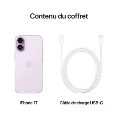 Apple iPhone 17 - Apple A19 Hexa-Core - 256 Go - Ecran Super Retina XDR OLED 6.3" - iOS 26 - Lavande
