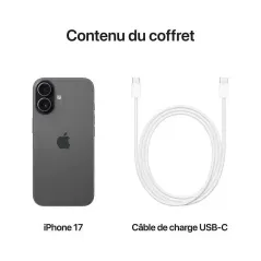 Apple iPhone 17 - Apple A19 Hexa-Core - 256 Go - Ecran Super Retina XDR OLED 6.3" - iOS 26 - Noir