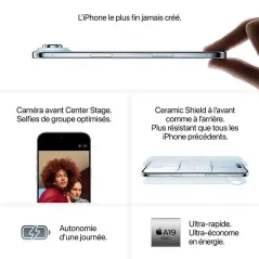 Apple iPhone Air - Apple A19 Pro Hexa-Core - 256 Go - Ecran Super Retina XDR OLED 6.5" - iOS 26 - Bleu ciel