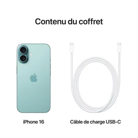 Apple iPhone 16 Simple  - pouces 6,1- Poids 170g - Bleu sarcelle - Garantie 1an