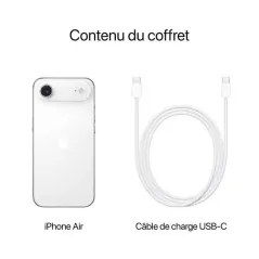 Apple iPhone Air - Apple A19 Pro Hexa-Core - 256 Go - Ecran Super Retina XDR OLED 6.5" - iOS 26 - Blanc Nuage