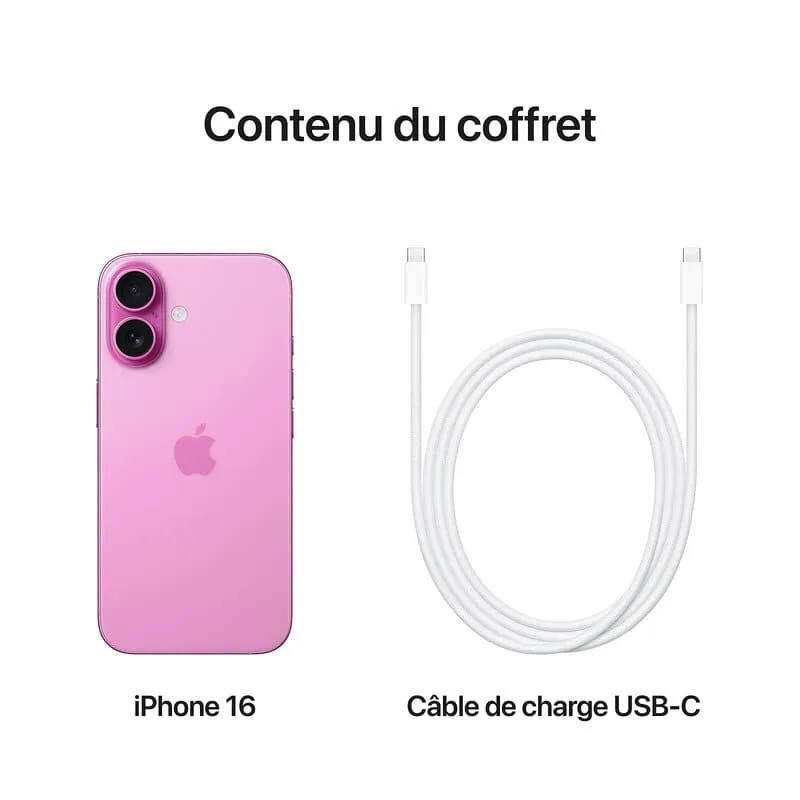 Apple iPhone 16 Simple  - 128Go - pouces 6,1 - Poids 170g - Rose  - Neuf - Garantie 1an