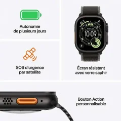 Apple Watch Ultra 3 5G-LTE GPS + Cellulaire - 49 mm - Titane Noir - Bracelet Océan Noir - WatchOS 26