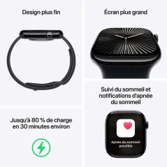 Apple Watch Series 10 GPS + Cellulaire - aluminium Noir de jais 46 mm - Bracelet sport