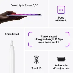 Apple iPad Mini 6 ème génération - A15  -pouces  8,3 - Wi-Fi  -  256 Go - Stellaire