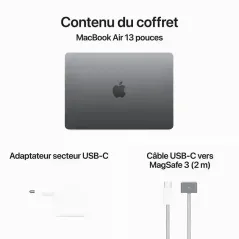 Apple MacBook Air 13,6" Puce M3 - 256Go SSD - 16 Go RAM - Gris - Garantie 1 An