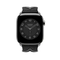 Apple Watch Bracelet Bride Équestre Hermès - Signé Apple - 46 mm - Couleur Simple Tour Bridon Noir/Gris
