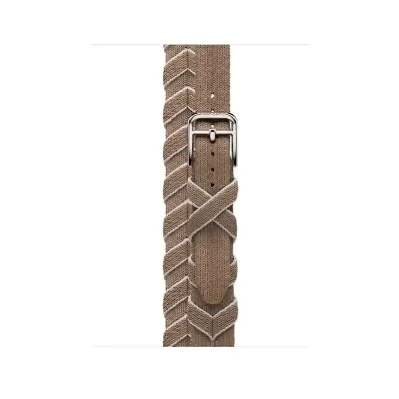 Apple Watch Bracelet Bride Équestre Hermès - Double Tour Bridon Attelage Beige - Weimar/Blanc 42 mm