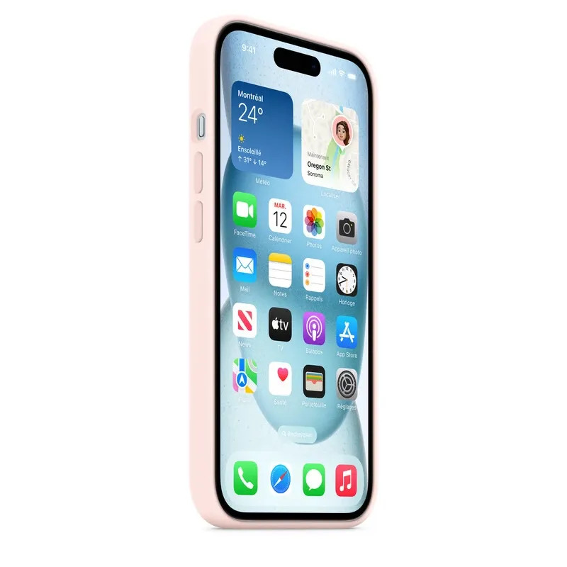 Apple Accessoire - Étui Original - Étui en silicone avec MagSafe pour iPhone 15 - Rose dragée