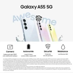 Samsung Galaxy A55 5G   8GB Ram - Stockage 256GB - écran AMOLED FHD+ de 6,6 pouces - batterie 5000mAh  Lime