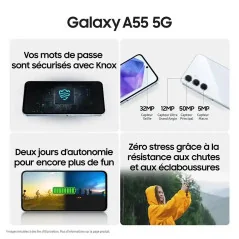 Samsung Galaxy A55 5G   8GB Ram - Stockage 256GB - écran AMOLED FHD+ de 6,6 pouces - batterie 5000mAh  Lime