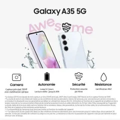 Samsung Galaxy A35 (5G)  - Stockage 256GB - Ram 6GB - Double SIM - écran Infinity-O FHD+ Super AMOLED de 6,6 pouces -  Bleu Nuit