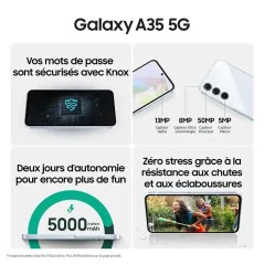 Samsung Galaxy A35 (5G)  - Stockage 256GB - Ram 6GB - Double SIM - écran Infinity-O FHD+ Super AMOLED de 6,6 pouces -  Bleu Nuit