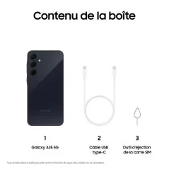 Samsung Galaxy A35 (5G)  - Stockage 256GB - Ram 6GB - Double SIM - écran Infinity-O FHD+ Super AMOLED de 6,6 pouces -  Bleu Nuit