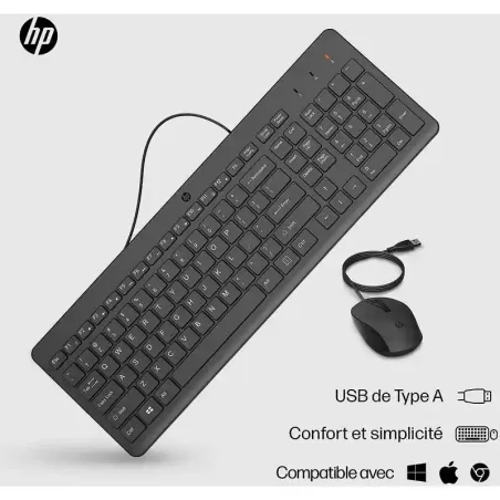 HP 150 Souris et clavier USB Type-A filaires - 1600 ppp - Course de touches extra-courtes