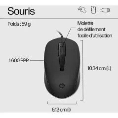 HP 150 Souris et clavier USB Type-A filaires - 1600 ppp - Course de touches extra-courtes